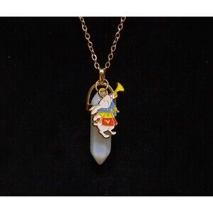Alice in Wonderland White Rabbit Necklace with Opal Crystal Pendant